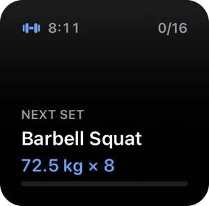 Widget Série suivante : l’exercice et la charge à venir dans la séance